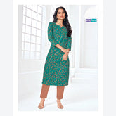 Persian Green Leaf Printed Cotton Kurti | Ethnic and Stylish